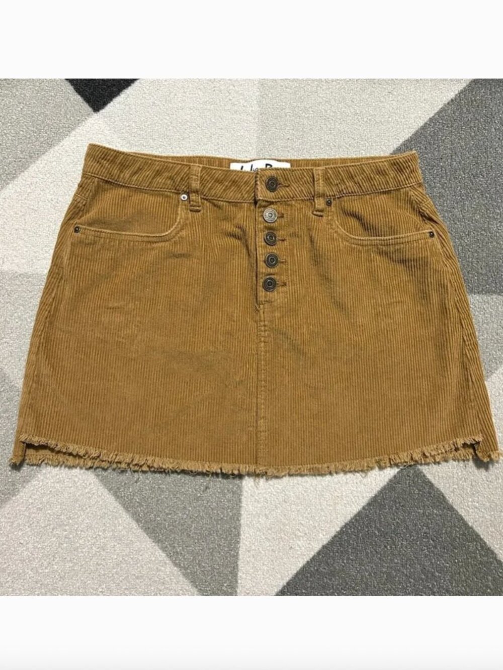 Indigo Rein Camel Corduroy Raw Hem BUTTON FLY Mini Skirt Junior's‎ Size 11